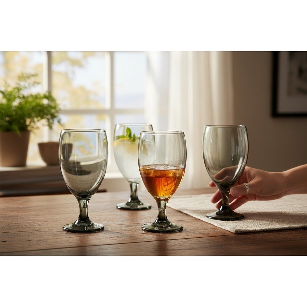 Smoke Gray Wine Glasses Set of 3 Charcoal Stemware Very Good MCM Style